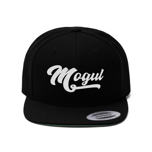 Mogul Logo Unisex Flat Bill Hat Embroidered - White