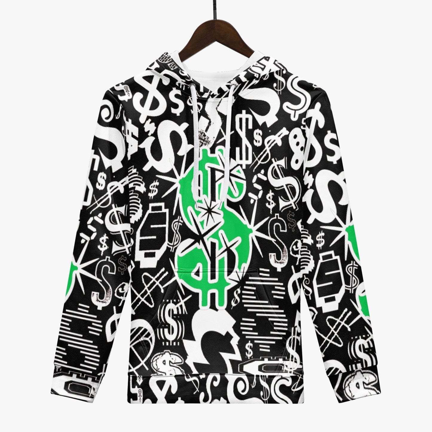 Men's Dollar Signs Of Every Kind All-Over-Print Hoodie - Black/White/Green Dollar