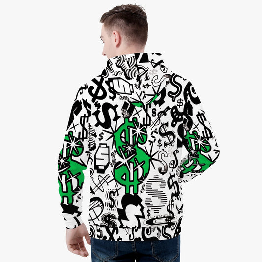 Men's Dollar Signs Of Every Kind All-Over-Print Hoodie - White/Black/Green Dollar