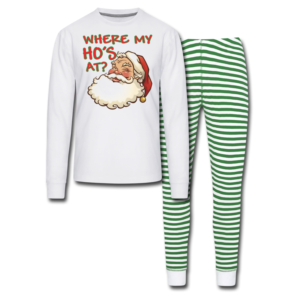 Santa Face Unisex Pajama Set - white/green stripe