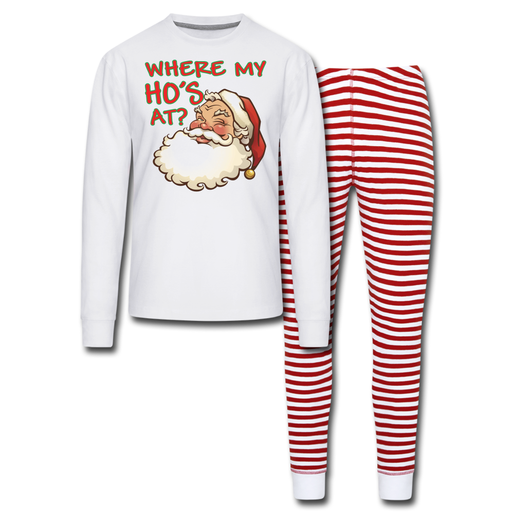 Santa Face Unisex Pajama Set - white/red stripe