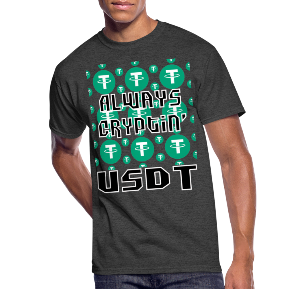 Crypto Currency "Always Cryptin'" Tether Coin USDT T-Shirt - heather black