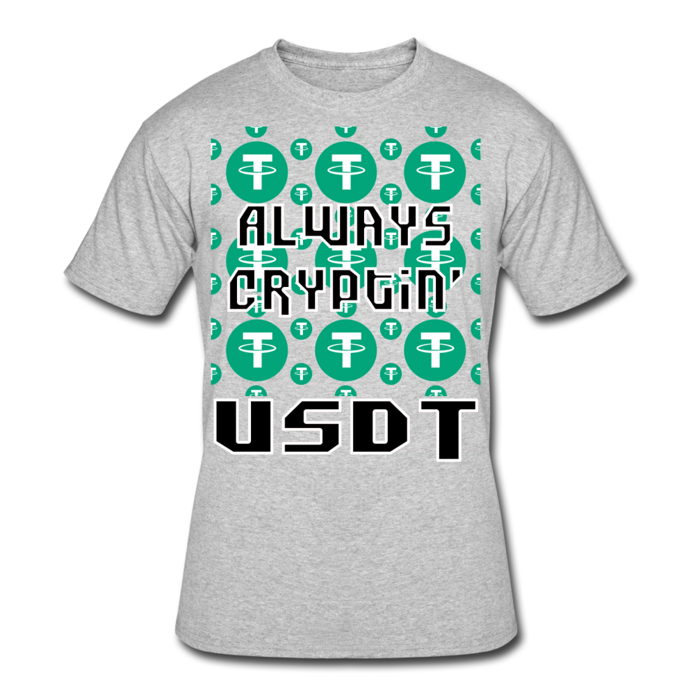 Crypto Currency "Always Cryptin'" Tether Coin USDT T-Shirt - heather gray