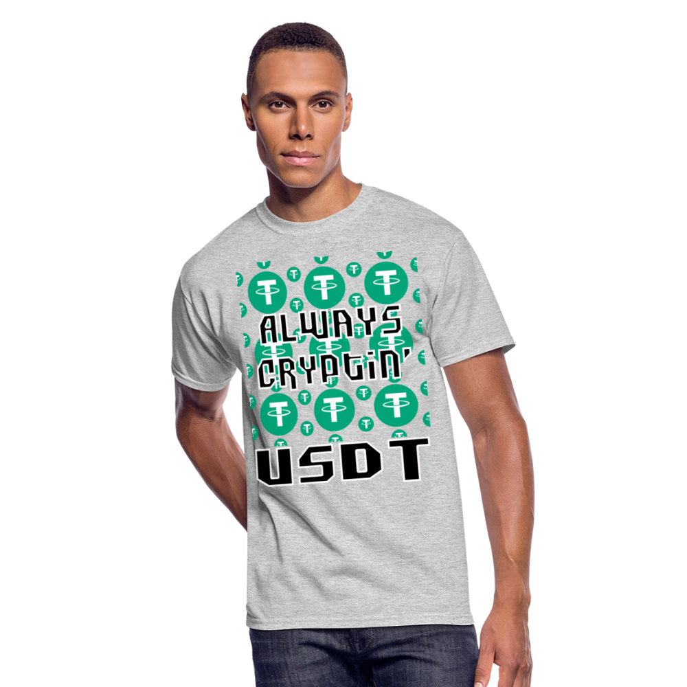 Crypto Currency "Always Cryptin'" Tether Coin USDT T-Shirt - heather gray