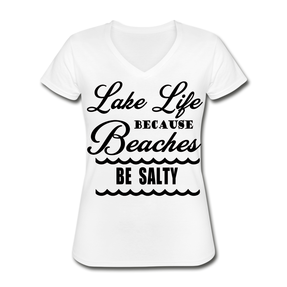 Women's "Lake Life" Funny V-Neck T-Shirt - white