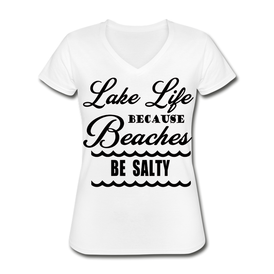 Women's "Lake Life" Funny V-Neck T-Shirt - white