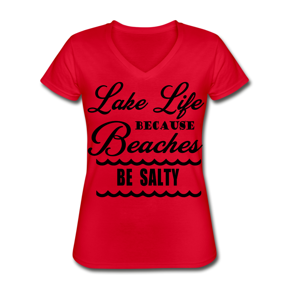 Women's "Lake Life" Funny V-Neck T-Shirt - red