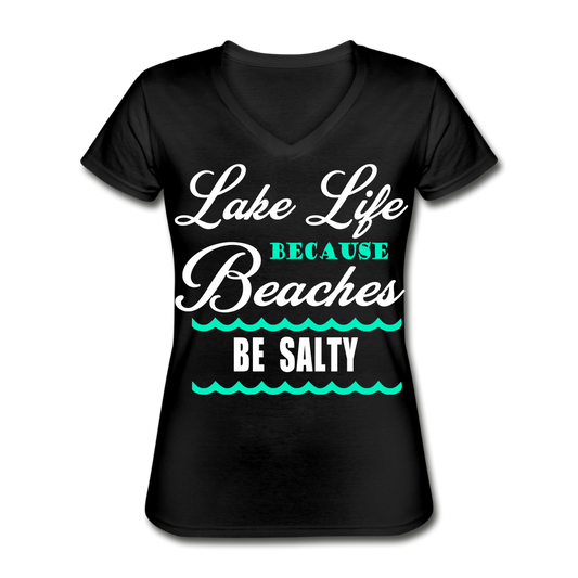 Women's Colored "Lake Life" Funny V-Neck T-Shirt - black